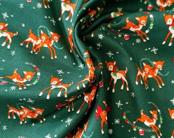 Vintage Christmas Reindeer on Green 44" Wide 100% Cotton Quilting Fabric - Sold by The Yard