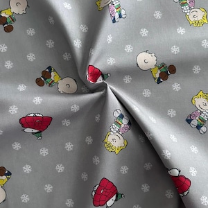 Peanuts Snoopy, Charlie Brown and Sally Stay Warm Snowflake Christmas 44&quot; Wide 100% Cotton Licensed Character Fabric - Sold by the Yard