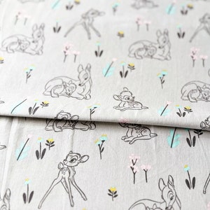 Pastel Bambi and Mom on Gray 43&quot; Wide 100% Cotton Licensed Character Fabric - Sold by the Yard