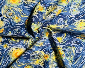 Blue and Yellow Swirls Starry Night 44" Wide 100% Cotton Quilt Fabric