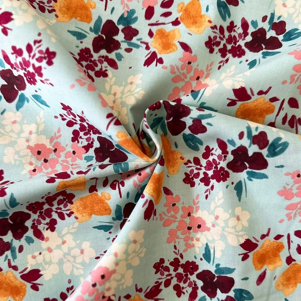 Rustic Mint Floral 44" Wide 100% Cotton Quilting Fabric - Sold by 1/2 Yard + Yard