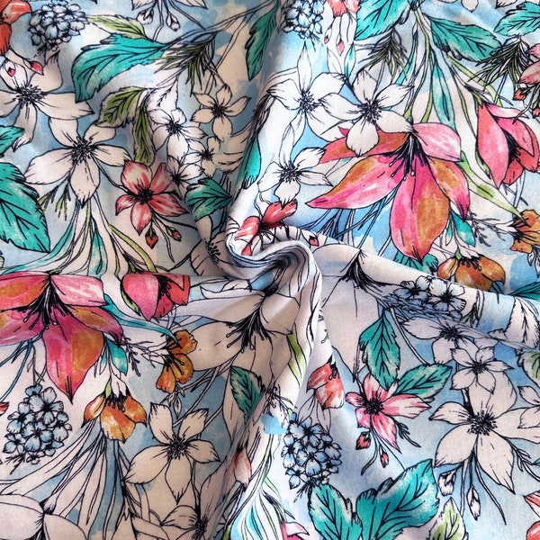Multicolor Tropical Hawaiian Flowers 42" Wide 100% Cotton Super Snuggle Flannel Fabric - Sold by the Yard
