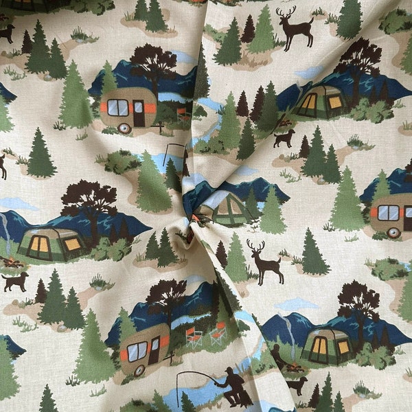 Wilderness Camping Adventures 43" Wide 100% Cotton Novelty Quilting Fabric - Sold by Fat Quarter, Half Yard and Yard