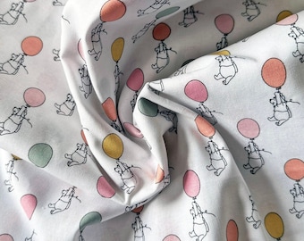 Winnie The Pooh and Rainbow Floating Balloons on White 43" Wide 100% Cotton Licensed Character Fabric - Sold by the Yard