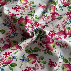 Fresh Apples and Flowers 44&quot; Wide 100% Cotton Novelty Fabric - Sold by Fat Quarter, Half Yard + Yard