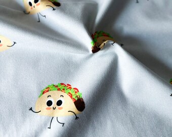 Taco Faces on Gray 43" Wide 100% Cotton Super Snuggle Flannel Fabric - Sold by the Yard