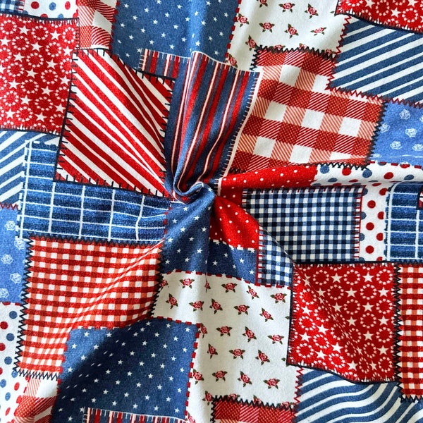 Patriotic Red White and Blue Americana Patch 42" Wide 100% Cotton Super Snuggle Flannel Fabric - Sold by The Yard