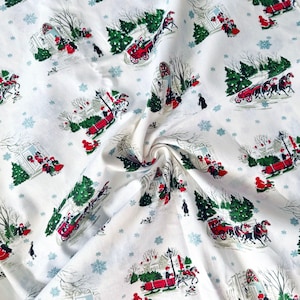 Vintage Christmas Town Scene 44" Wide 100% Cotton Quilting Fabric - Sold by the Yard and Precut Pieces