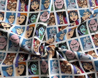 Disney Villains Grid on White 43" Wide 100% Cotton Licensed Character Fabric - Sold by the Yard