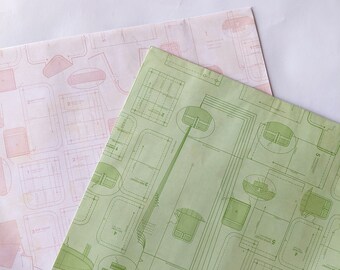 Handmade With Love / Sewing Pattern Draft Wrapping Paper Sheets (Available In Pink and Green) | Gift Wrap | Present | Gift Bag | Christmas