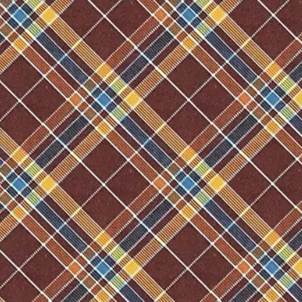 Burgundy Plaid Bias 43" Wide 100% Cotton Super Snuggle Flannel Fabric - Sold by 1/2 Yard & Yard | Fall | Halloween | Autumn | Mustard Yellow