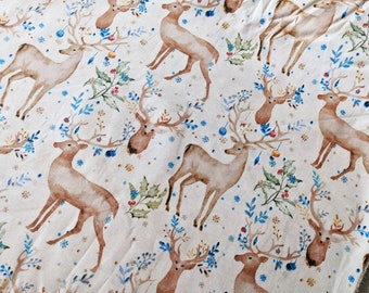 Rustic Watercolor Holiday Deer 44" Wide 100% Cotton Quilting Fabric - Sold by the Yard