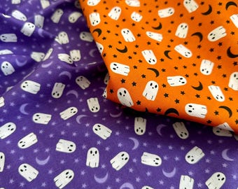 Halloween Monde, Sterne und Geister 43 "breiter Quiltstoff aus 100% Baumwolle - erhältlich in Orange oder Lila