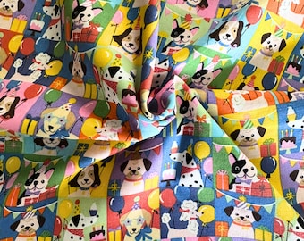 Rainbow Dog Birthday Party Celebration 44" Wide 100% Cotton Novelty Quilting Fabric