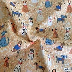 Dogs , Leashes and Bones on Beige 44&quot; Wide 100% Cotton Novelty Quilting Fabric - Sold by Fat Quarter, Half Yard + Yard