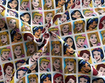 Disney Princess Grid on White 43" Wide 100% Cotton Licensed Character Fabric - Sold by the Yard