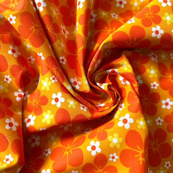 Large Red Flowers on Orange 43" Wide 100% Cotton Premium Quilting Fabric - 33" Precut Fabric Remnant