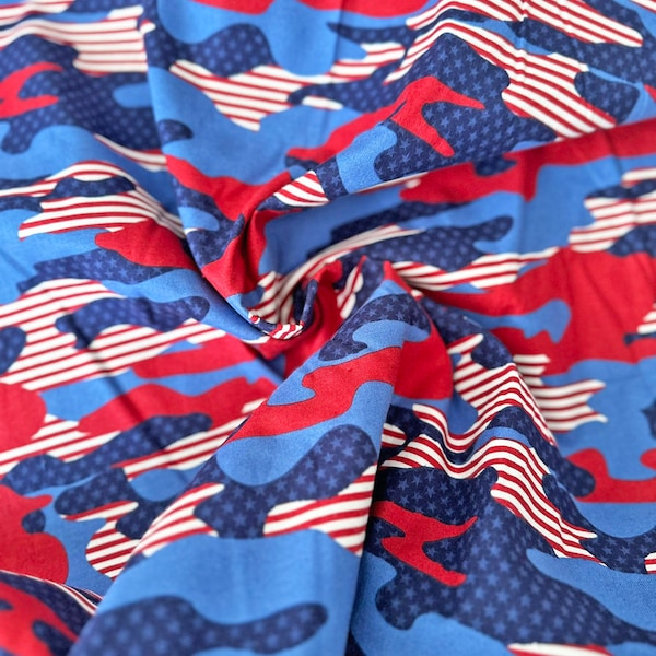 Patriotic Red White and Blue Camo 44" Wide 100% Cotton Novelty Quilting Fabric - Sold by The Yard