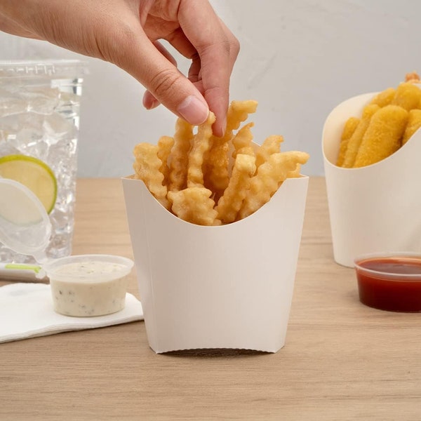 DIY Decorative Disposable White Paper Snack Cup Party Favors / Fry Holders for Fries, Onion Rings, Popcorn or Cookies- Set of 25