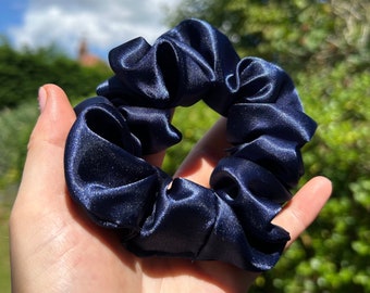 Midnight Blue Silk Scrunchie | Faux | Soft & Luxurious Deep Navy | That Scrunchie Brand