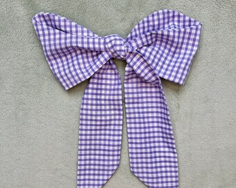 Lilac Gingham Hair Bow on Silver Clip | High Quality Cotton | Handmade | School Check | That Scrunchie Brand