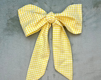 Yellow Gingham Hair Bow on Silver Clip | High Quality Cotton | Handmade | School Check | That Scrunchie Brand