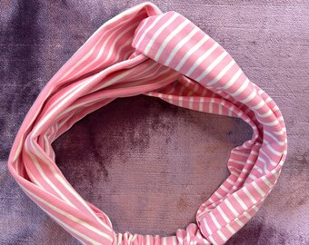 Diadema de jersey de rayas rosas / Espalda elástica y suave / Hecha a mano / Esa marca Scrunchie