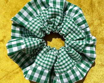 Large Bottle Green Gingham Scrunchie Larger Gingham Trim | Green & White | Handmade | School Check | That Scrunchie Brand