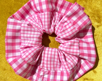 Large Pink Gingham Scrunchie with Wider Gingham Trim | Pink & White | Handmade | School Check | That Scrunchie Brand