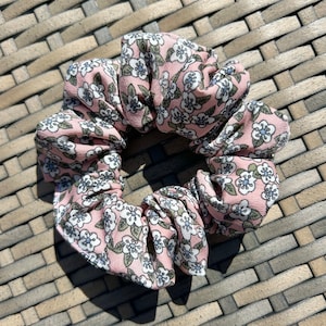 Baby Pink and Pale Green Spring Floral Scrunchie | Soft Cotton | Handmade | That Scrunchie Brand