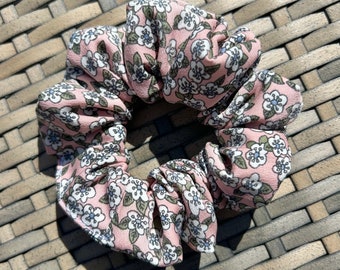 Baby Pink and Pale Green Spring Floral Scrunchie | Soft Cotton | Handmade | That Scrunchie Brand