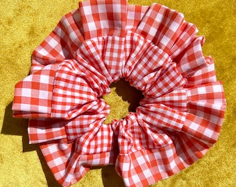 Large Orange Gingham Scrunchie Larger Gingham Trim | Orange & White | Handmade | School Check | That Scrunchie Brand