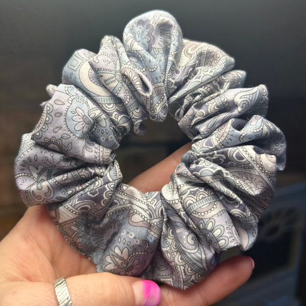 Liberty Paisley Print Scrunchie in Grey Tones | Soft, Handmade, Luxurious | That Scrunchie Brand