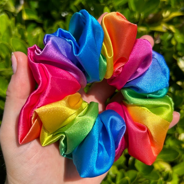 Rainbow Silk Scrunchie | Faux Silk | Pride Month | Colourful & Soft | That Scrunchie Brand