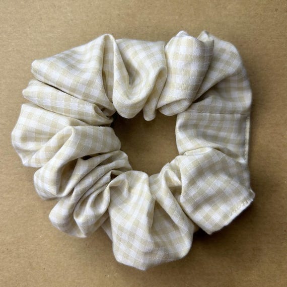 Beige Gingham Scrunchie Neutral Handmade That Scrunchie