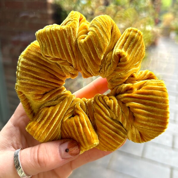 Yellow Corduroy Velvet Scrunchie | Striped, Soft  | That Scrunchie Brand