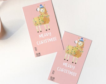 Printable Pink Llama Christmas Gift Tag, Winter Birthday Gift Tag, Holiday Gift Tag, Pink Christmas