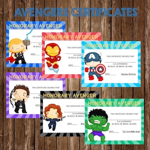 Printable Avengers Certificate, Superhero Certificate, Avengers Birthday Party