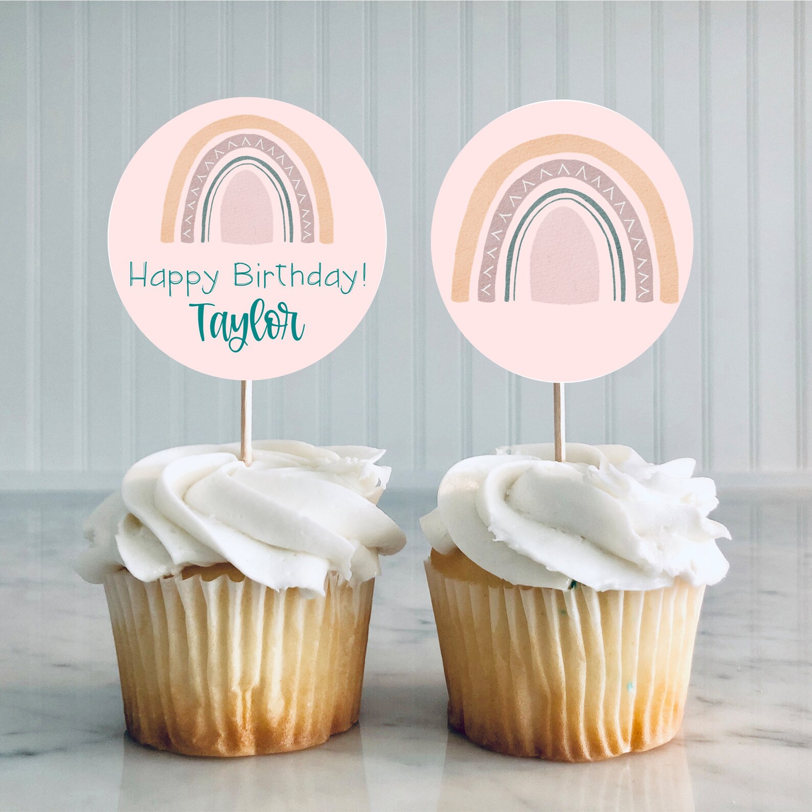 Rainbow Cupcake Toppers, Printable Cupcake Topper, Pink Rainbow 1st ...