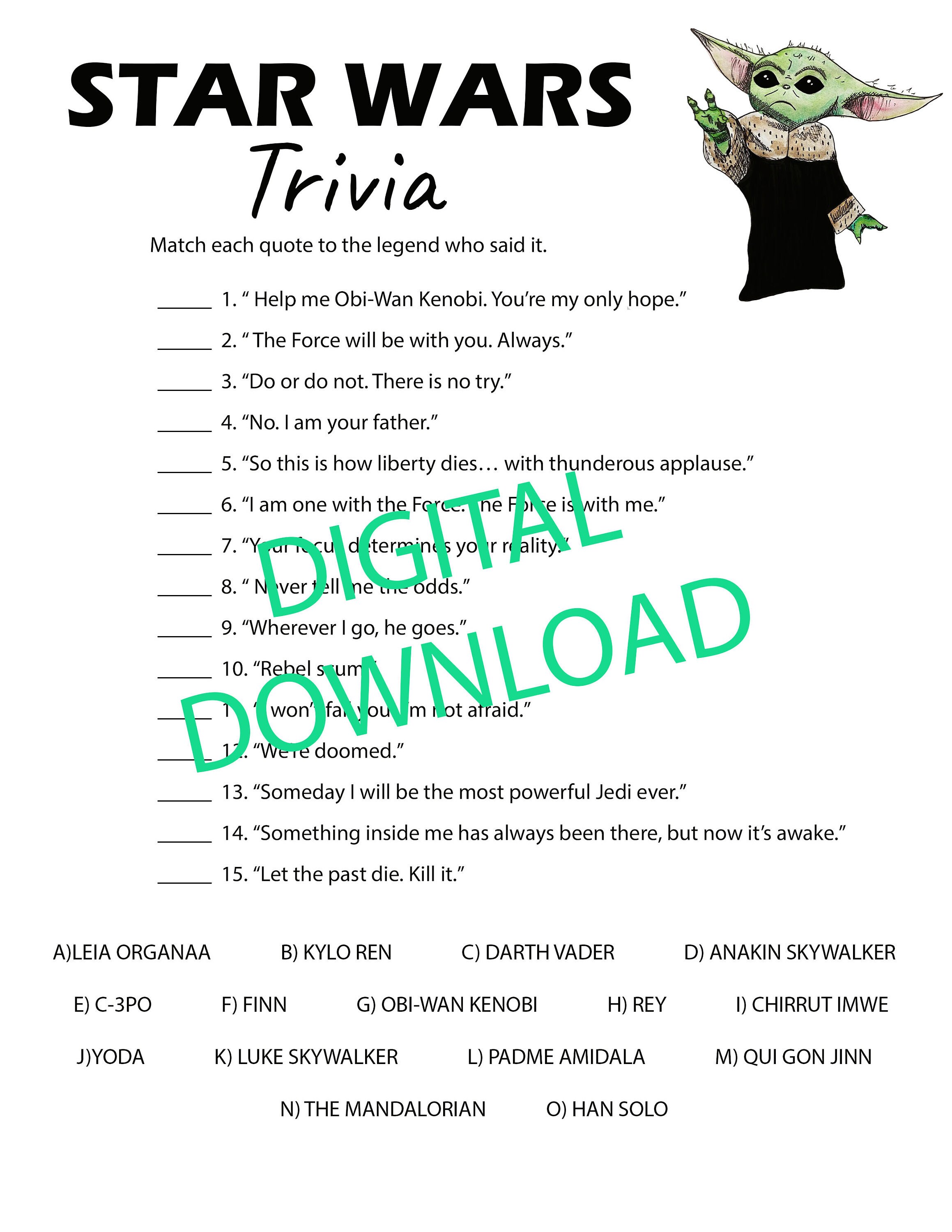 Printable Star Wars Trivia, Printable Mandalorian Game, Star Wars ...