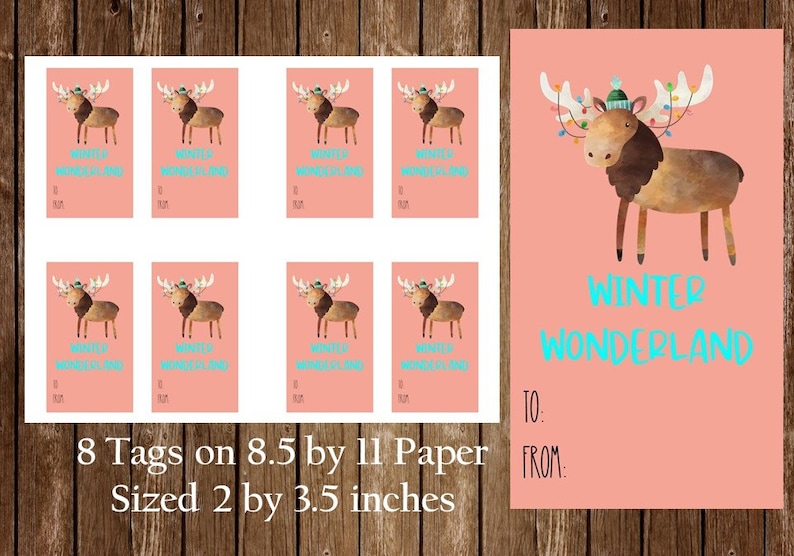 Printable Pink Christmas Gift Tag Christmas Moose Gift Tag - Etsy