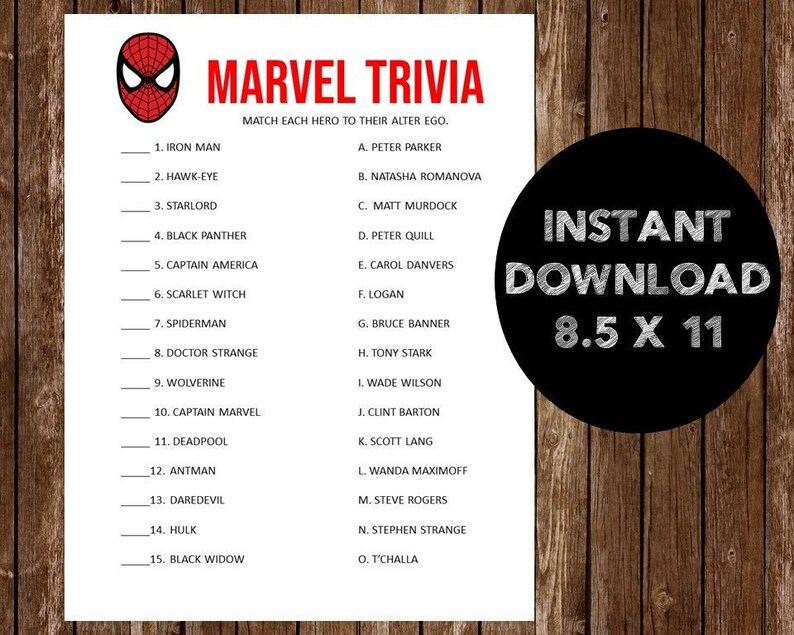 Avengers Trivia Printable, Avengers Birthday Party, Printable Marvel ...