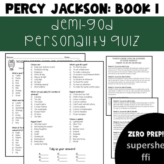 Percy Jackson Novel Study Activity: Greek God and Goddess Demi-God Quiz