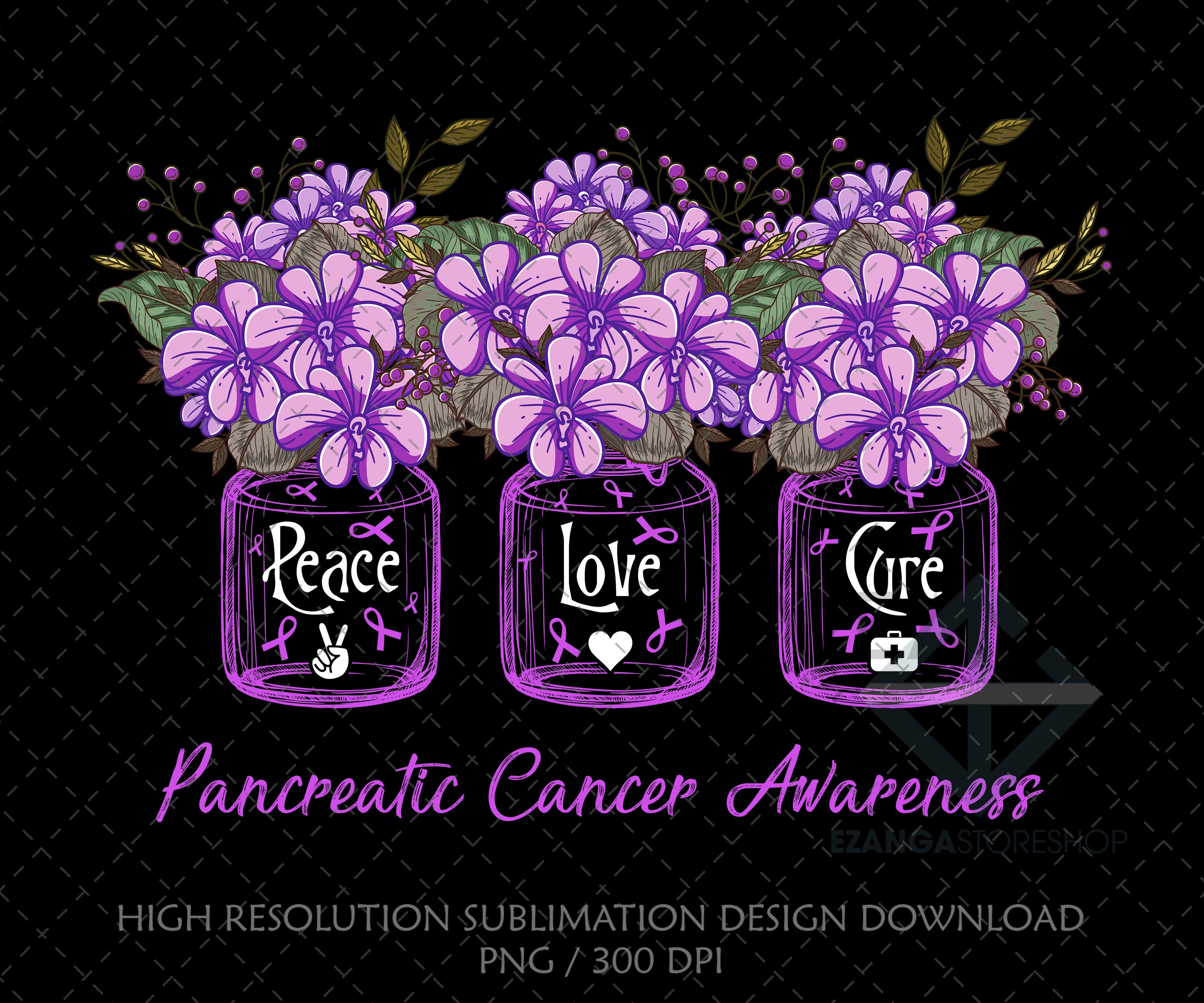 Purple Flower Pancreatic Cancer Awareness Peace Love Cure PNG Etsy