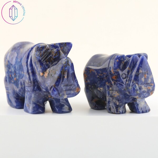 2.5 Inches,Sodalite Rhinoceros Statue Decor,Crystal Animal Carving,Gemstones Figurines,Crystal Collections,Crystals Gifts,Home Decor,