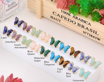 Boho Gemstones Butterfly Stud Earring,Quartz Crystal Butterfly Earring,Amethyst Earring Stud,Healing Stone Earring Jewelry,Gifts For her