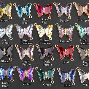 Boho Crystal Glass Butterfly Bracelet Jewelry,CZ Glass Butterfly Necklace,Gold Copper Butterfly Charms DIY,Butterfly Jewelry Gift For Women