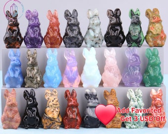 1.4 Inches,Carved Rabbit Figurine,Gemstones Easter Bunny Decor,Crystal Animal Carved,Animal Ornaments,Rabbit Statue Decoration,Easter Decor