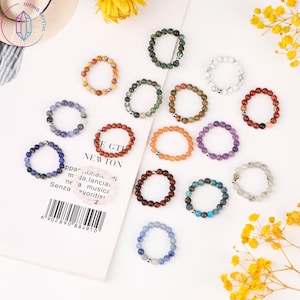 31 Kinds Of 4mm Round Gemstone Beads Stretchy Rings,Crystal Beads Stackable Ring,Rose Quartz/Malachite/Lapis/Crystal More Rings,For Her Gift