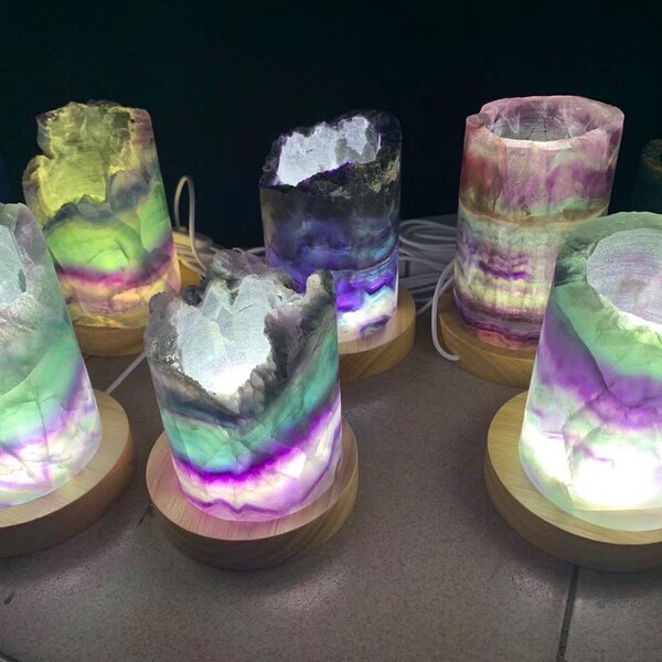 2.5-7 Inches AAA Natural Rainbow Fluorite Lamp Home Decor,Fluorite Stone Light Lamp,Real Gemstone Light Bedroom Decor Birthday Gift For Her